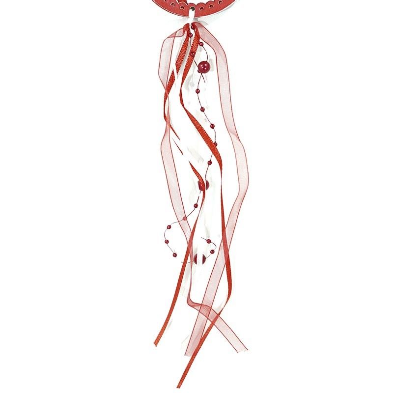 Pendente Natalizio in Legno con Pupazzo di Neve Bianco e Rosso D.7 cm