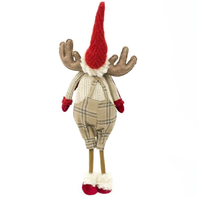 Renna Natalizia in Piedi con Gonna Beige a Quadri H.70 cm