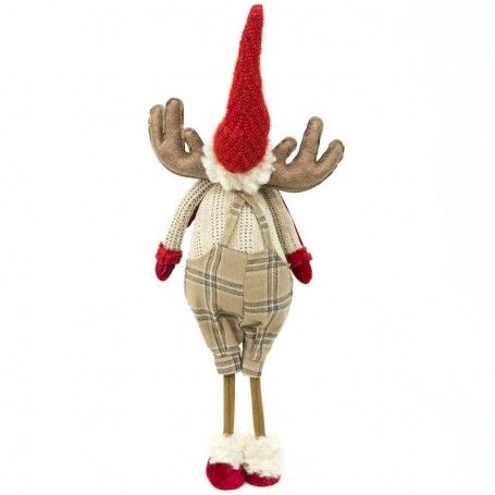 Renna Natalizia in Piedi con Gonna Beige a Quadri H.70 cm