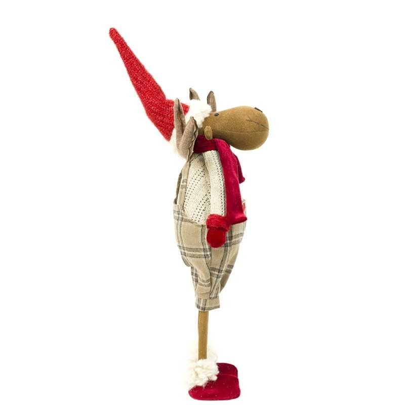 Renna Natalizia in Piedi con Gonna Beige a Quadri H.70 cm