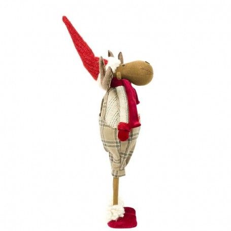 Renna Natalizia in Piedi con Gonna Beige a Quadri H.70 cm