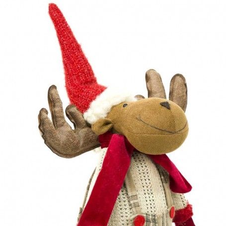 Renna Natalizia in Piedi con Gonna Beige a Quadri H.70 cm