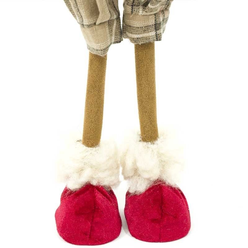 Renna Natalizia in Piedi con Gonna Beige a Quadri H.70 cm