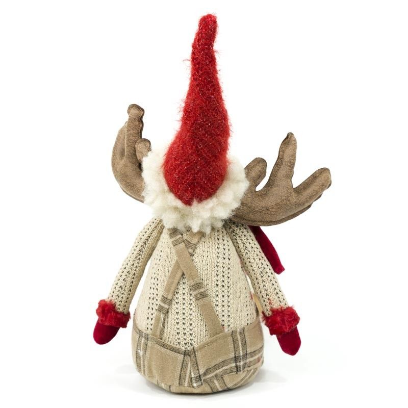 Renna Natalizia Seduta con Abito Beige a Quadri H.77 cm