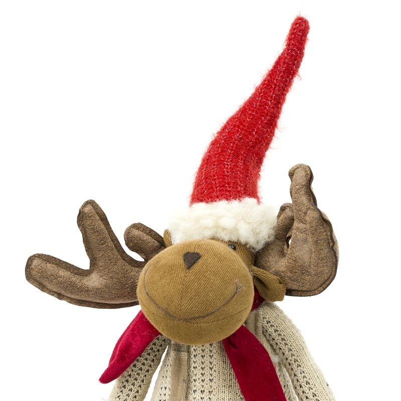 Renna Natalizia Seduta con Abito Beige a Quadri H.77 cm