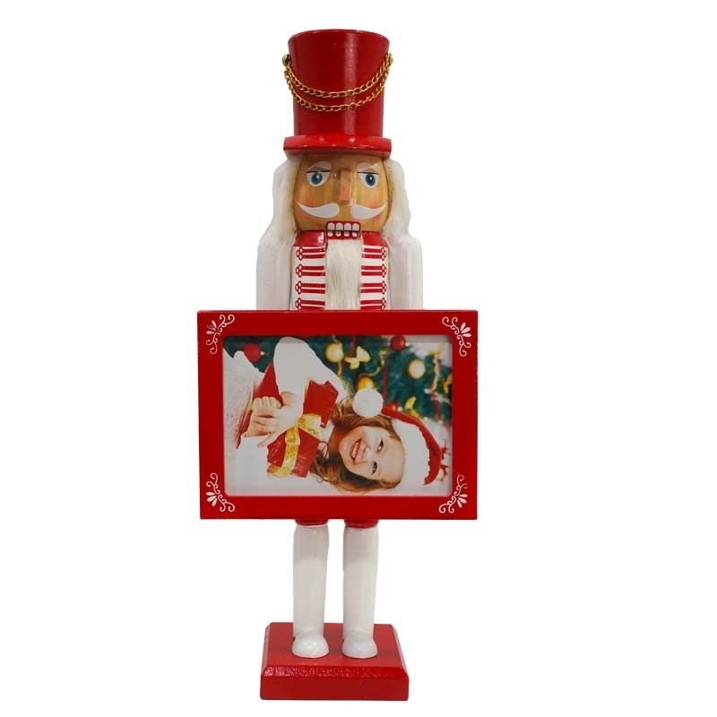 Schiaccianoci Portafoto Natalizio in Legno con Cornice H.38 cm