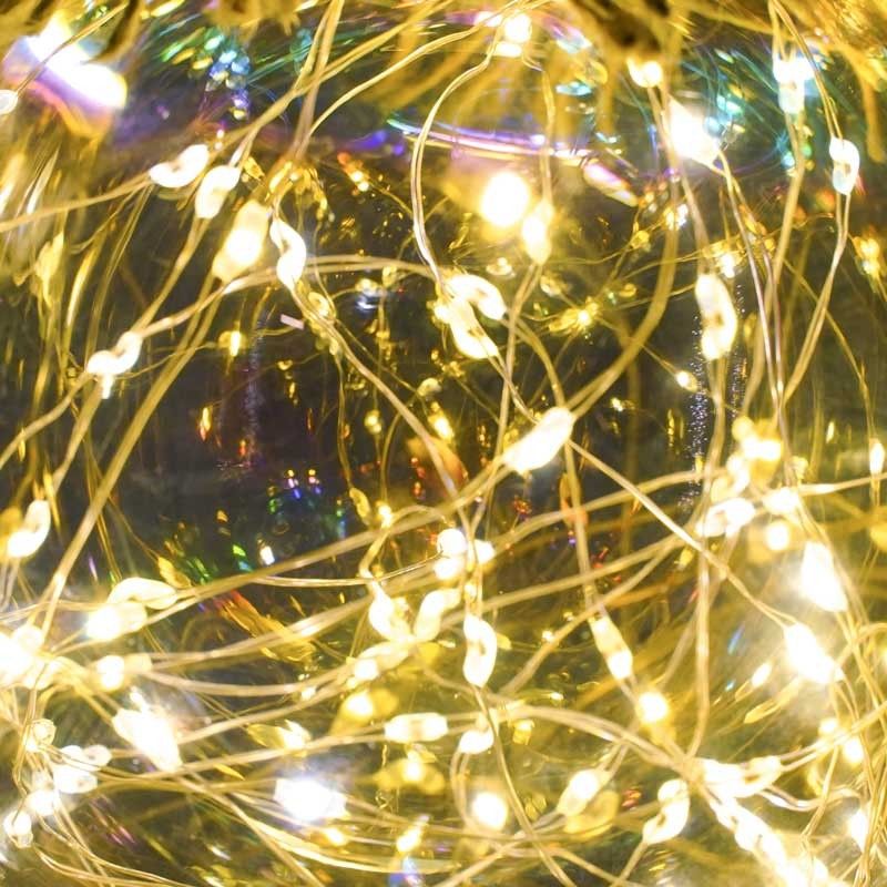 Sfera Luminosa in Vetro, Ø 10 cm, 45 Micro Led con Corda in Canapa