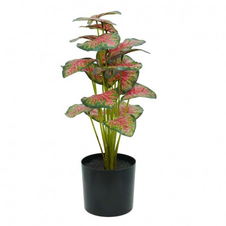 Pianta Calathea Rossa Artificiale con Vaso Grigio