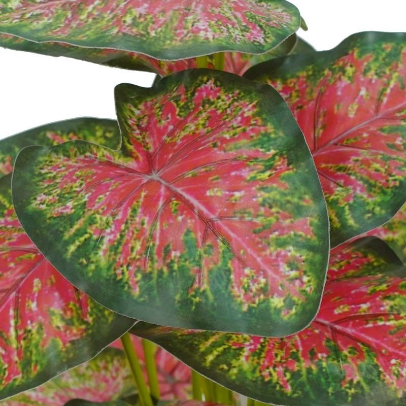 Pianta Calathea Rossa Artificiale con Vaso Grigio