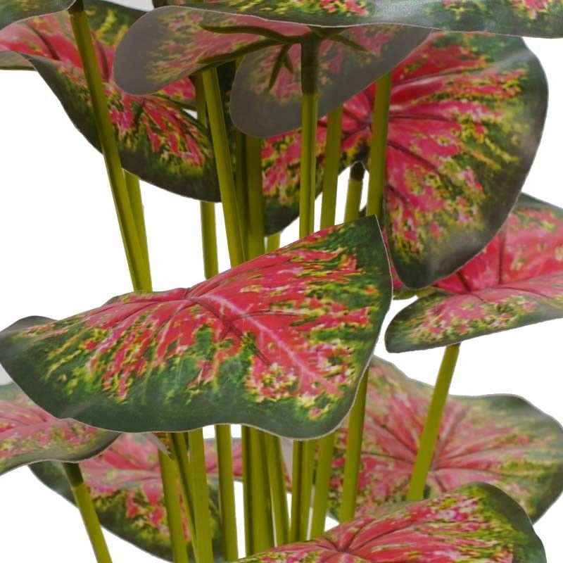 Pianta Calathea Rossa Artificiale con Vaso Grigio