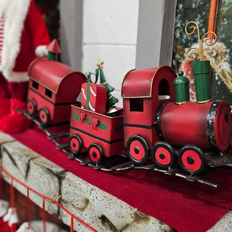 Treno Rosso Natalizio su Binari in Metallo H.31 cm
