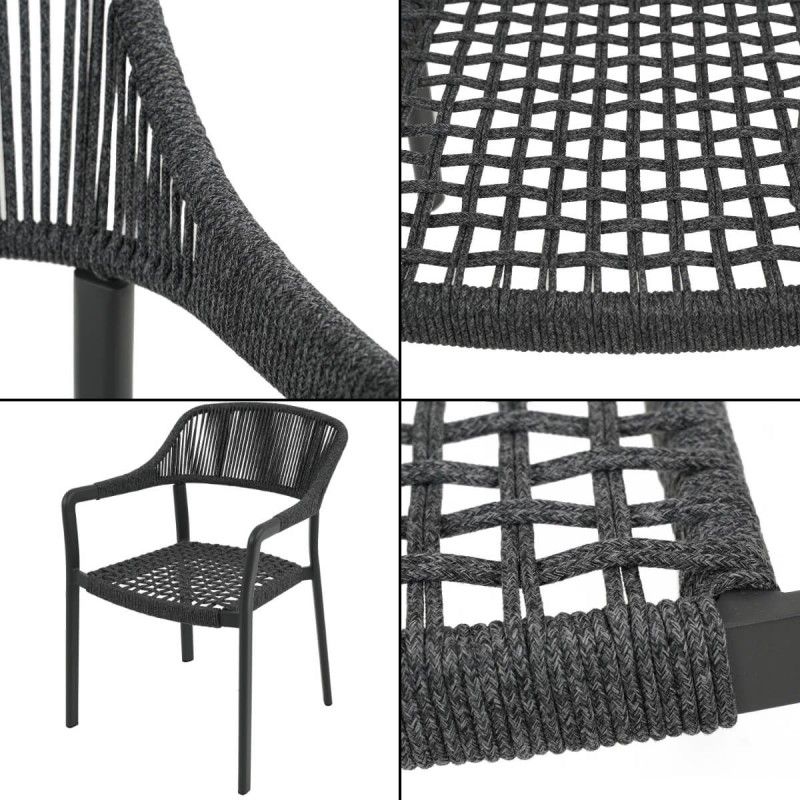 Set Tavolo e Sedie da Giardino in Alluminio e Corda, 8 persone - Nottingham