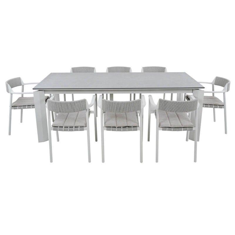 Set Tavolo Allungabile con Sedie da Giardino, in Alluminio e Corda, 8/10 persone - Stamford