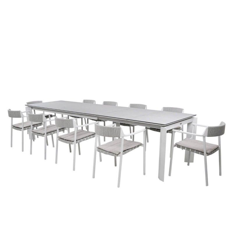 Set Tavolo Allungabile con Sedie da Giardino, in Alluminio e Corda, 8/10 persone - Stamford