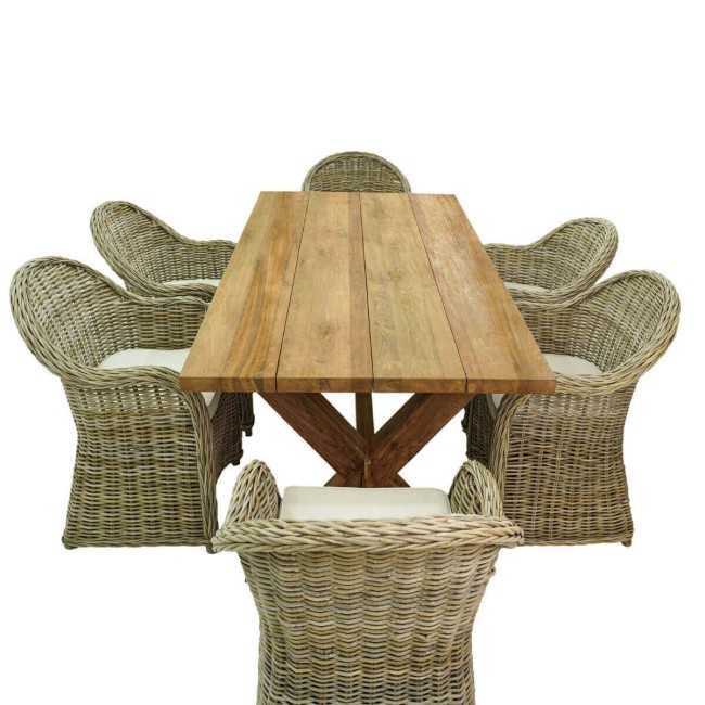 Set Tavolo e Sedie da Esterno in Teak e Rattan, 6 Persone - Leicester
