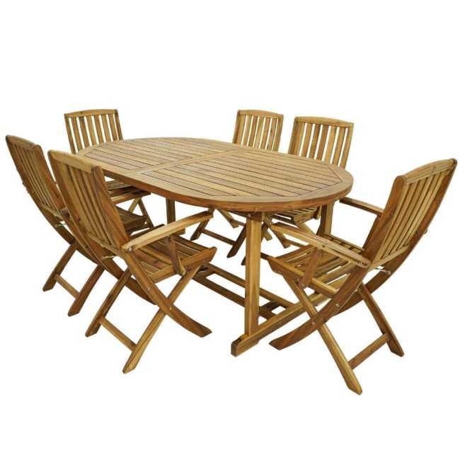 Set Tavolo Allungabile e Sedie Pieghevoli in Legno di Acacia, 6 Persone - Greenwich