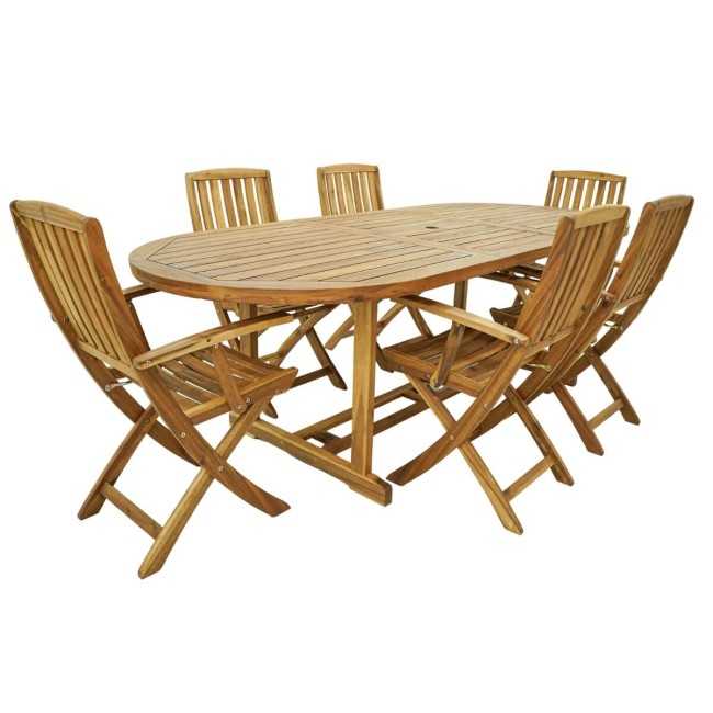 Set Tavolo Allungabile e Sedie Pieghevoli in Legno di Acacia, 6 Persone - Greenwich