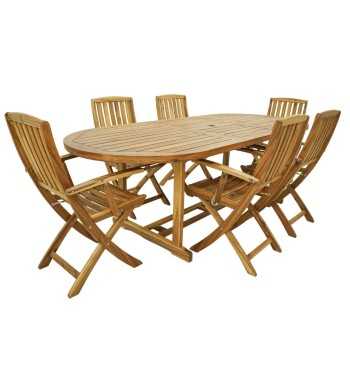 Set Tavolo Allungabile e Sedie Pieghevoli in Legno di Acacia, 6 Persone - Greenwich