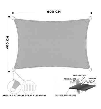 Vela Ombreggiante Rettangolare in Poliestere 4x6 m