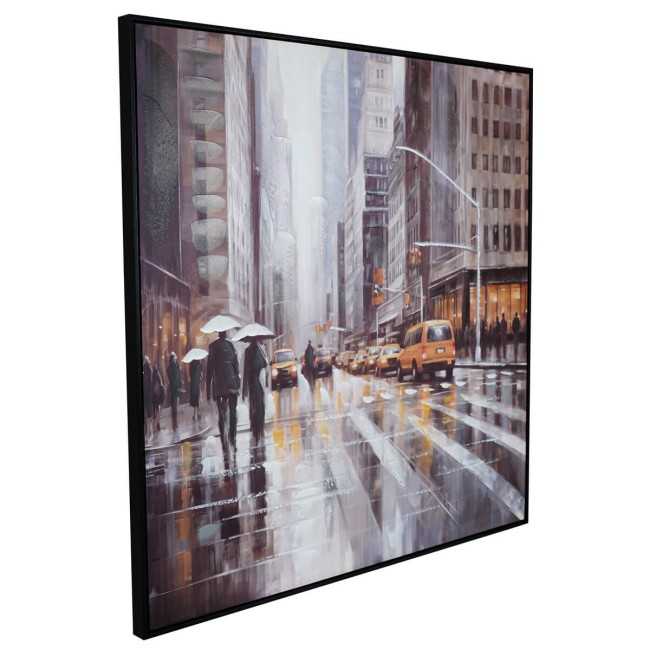 Scena Urbana a New York - Quadro Dipinto a Mano su Tela 100x100 cm