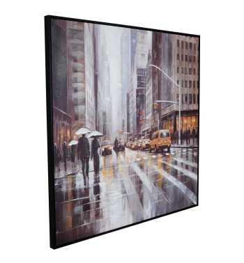 Scena Urbana a New York - Quadro Dipinto a Mano su Tela 100x100 cm