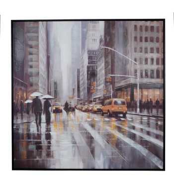 Scena Urbana a New York - Quadro Dipinto a Mano su Tela 100x100 cm