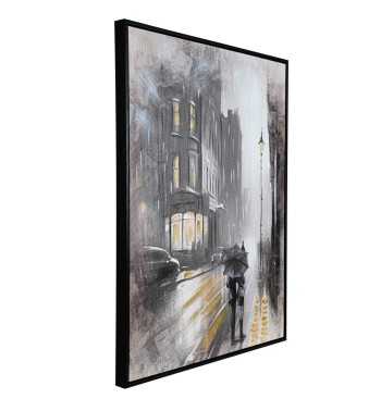 Passeggiata Notturna sotto la Pioggia - Quadro Dipinto a Mano 60x80 cm