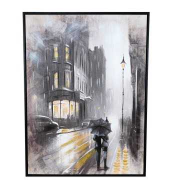 Passeggiata Notturna sotto la Pioggia - Quadro Dipinto a Mano 60x80 cm