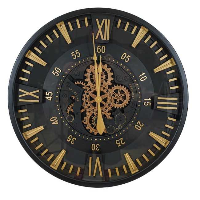 Orologio da Parete Nero e Oro con Ingranaggi D.80 cm