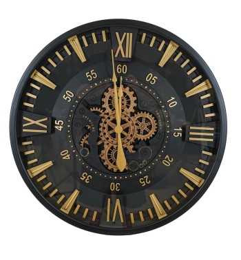 Orologio da Parete Nero e Oro con Ingranaggi D.80 cm