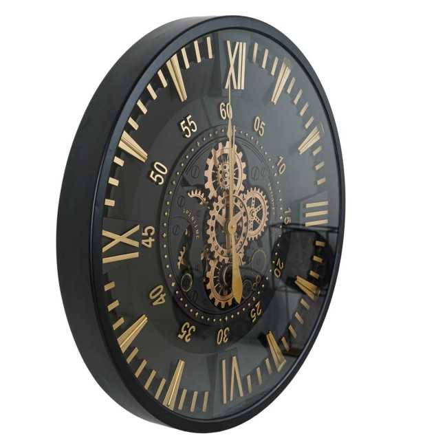 Orologio da Parete Nero e Oro con Ingranaggi D.80 cm