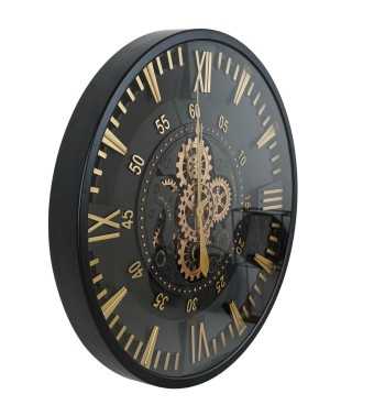 Orologio da Parete Nero e Oro con Ingranaggi D.80 cm