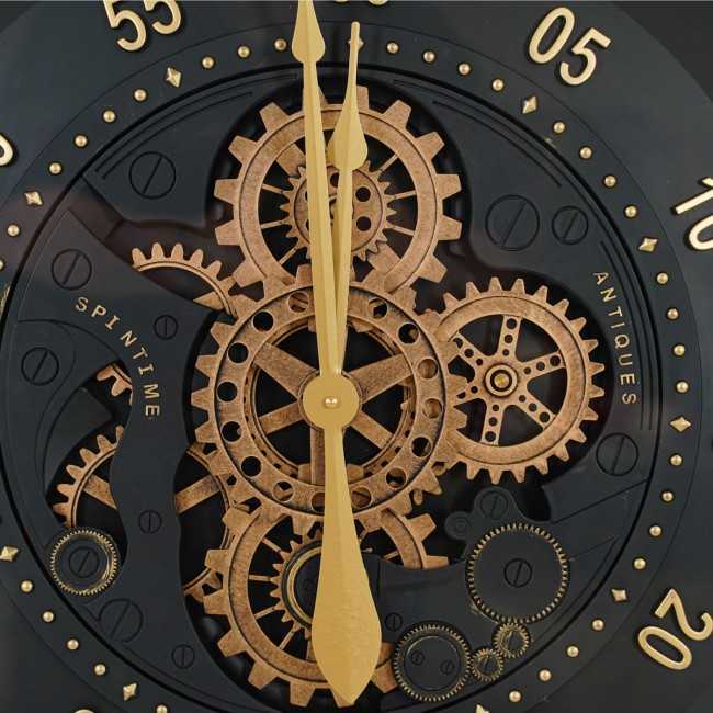 Orologio da Parete Nero e Oro con Ingranaggi D.80 cm