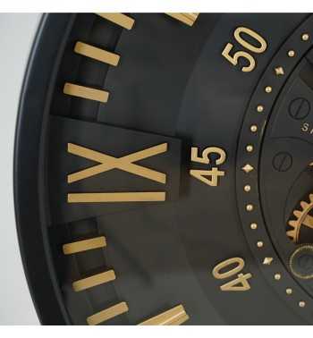 Orologio da Parete Nero e Oro con Ingranaggi D.80 cm