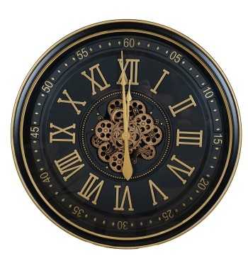Orologio da Parete Nero e Oro con Ingranaggi D.80 cm