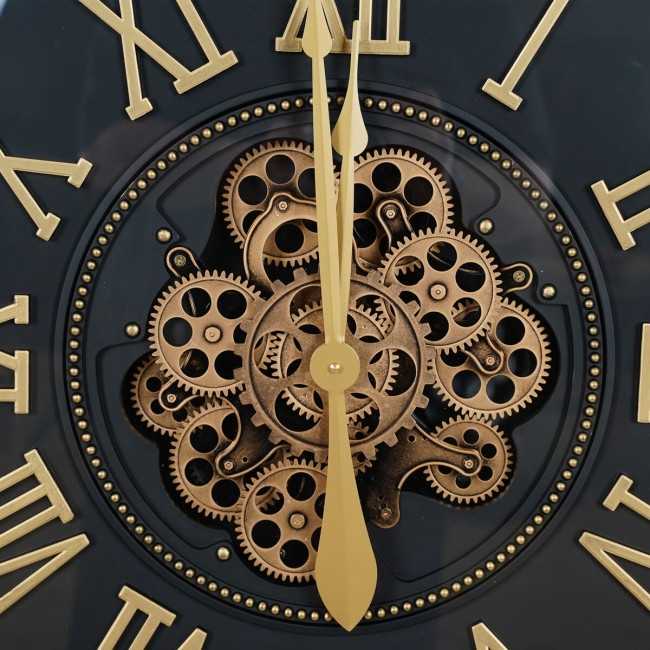 Orologio da Parete Nero e Oro con Ingranaggi D.80 cm