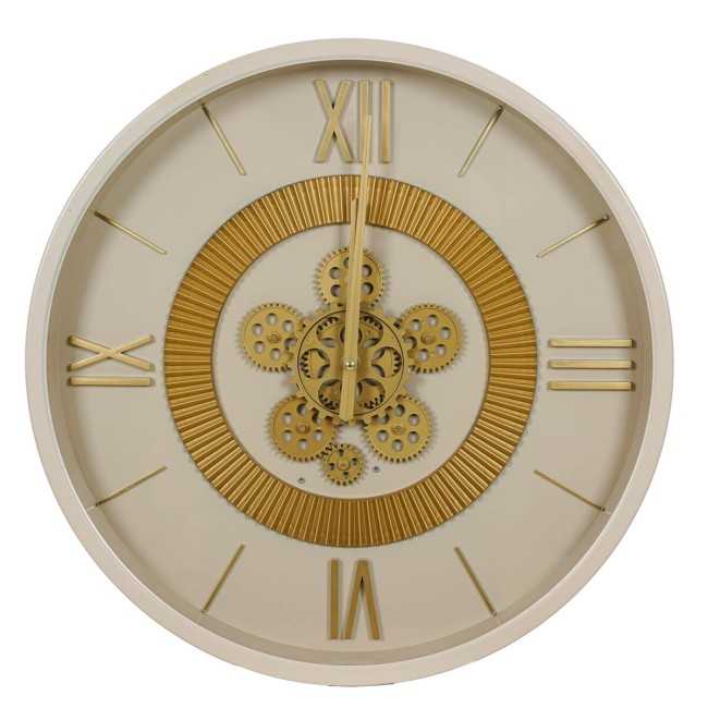 Orologio da Parete Beige e Oro con Ingranaggi D.50 cm