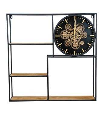 Orologio da Parete con Mensole Nero e Oro 70x70x13 cm