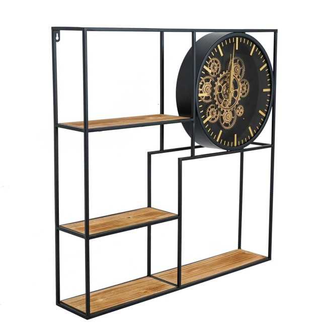 Orologio da Parete con Mensole Nero e Oro 70x70x13 cm