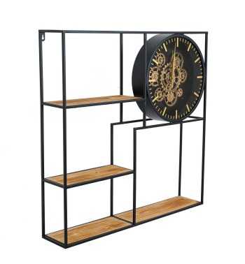 Orologio da Parete con Mensole Nero e Oro 70x70x13 cm