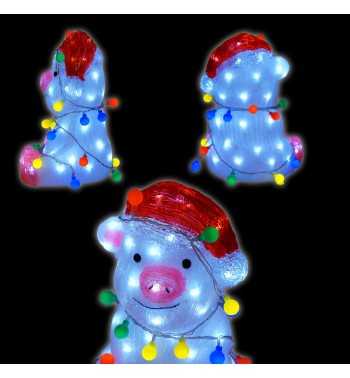 Maialino Natalizio Luminoso H.32 cm