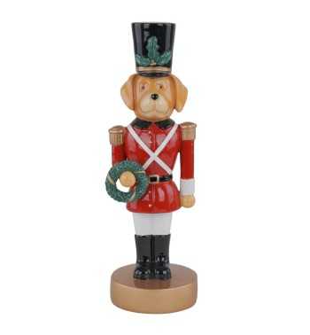 Cane Schiaccianoci Natalizio in Resina con Ghirlanda H.25,5 cm