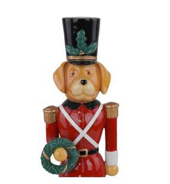 Cane Schiaccianoci Natalizio in Resina con Ghirlanda H.25,5 cm