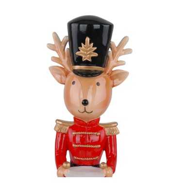 Renna Schiaccianoci Natalizia in Resina con Tamburo H.35,5 cm