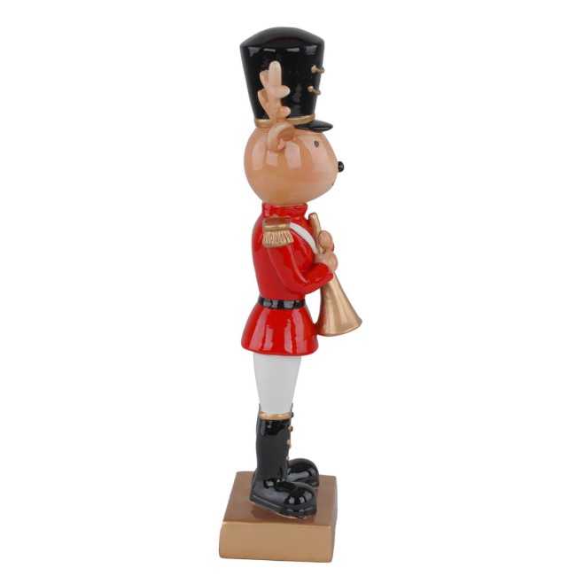 Renna Schiaccianoci Natalizia in Resina con Tromba H.27,5 cm