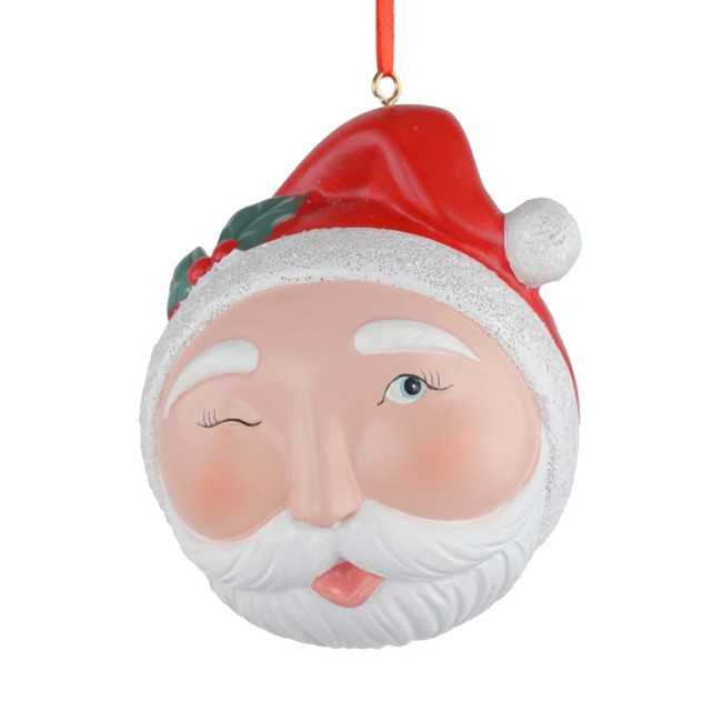 Babbo Natale con Occhiolino da Appendere in Resina D.8 cm