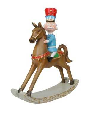 Soldatino Natalizio su Cavallo a Dondolo in Resina H.42,5 cm