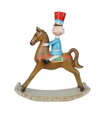 Soldatino Natalizio su Cavallo a Dondolo in Resina H.42,5 cm