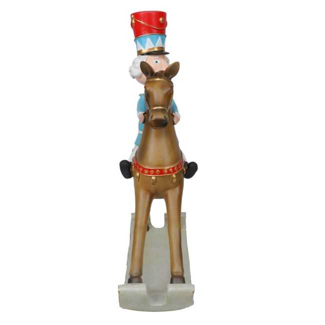 Soldatino Natalizio su Cavallo a Dondolo in Resina H.42,5 cm