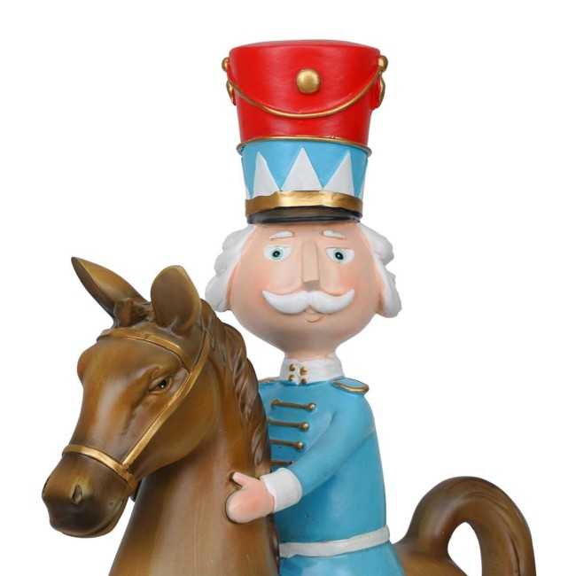 Soldatino Natalizio su Cavallo a Dondolo in Resina H.42,5 cm
